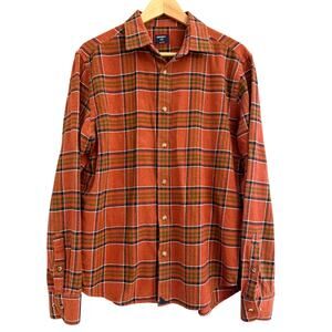 UNTUCKit Regner Slim Fit Flannel Shirt Large Orange Plaid Cotton Fall 2023